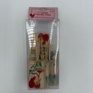 Vintage Valentine Cupcake Picks Featuring a Vintage-Style Total 17 Picks